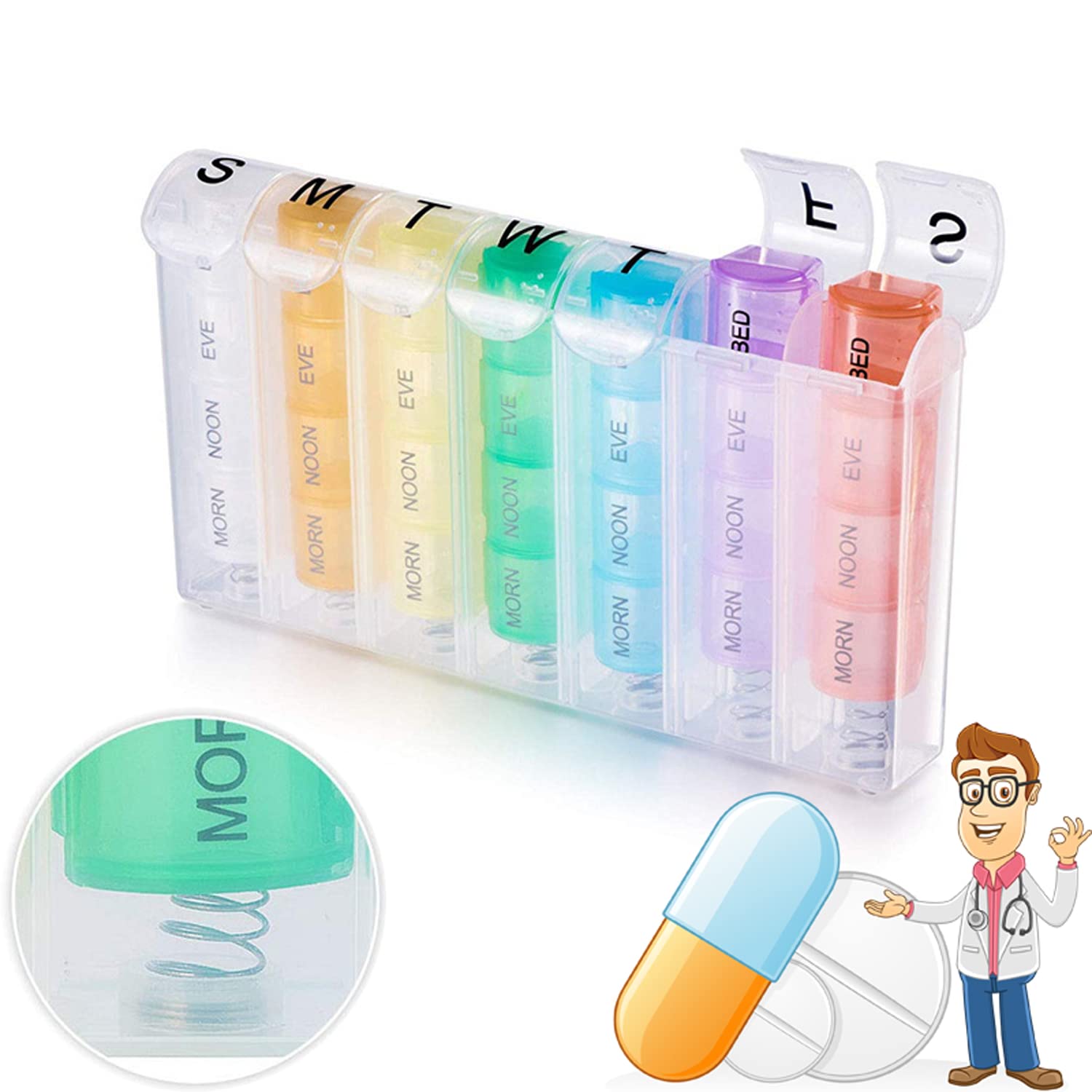 Amazon.co.jp: ピルケース 1週間 1日4回 大容量 防湿 携帯用 小型 密閉